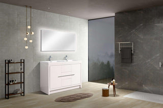 48" Glossy White Freestanding Double Sink Bathroom Vanity with White Polymarble Countertop - Golden Elite Deco