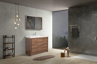 42" Walnut Freestanding Bathroom Vanity with White Polymarble Countertop - Golden Elite Deco