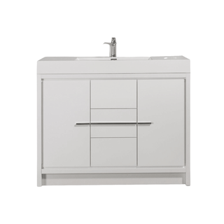 48" Glossy White Freestanding Single Sink Bathroom Vanity with White Polymarble Countertop - Golden Elite Deco