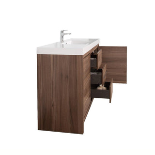 60" Walnut Freestanding Single Sink Bathroom Vanity with White Polymarble Countertop - Golden Elite Deco