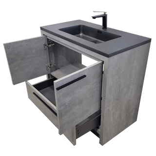 36" Cement Freestanding Bathroom Vanity with Black quartz engineered countertop - Golden Elite Deco