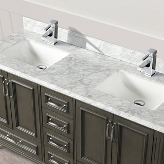 60" Grey Freestanding Double Sink Bathroom Vanity w/ Carrera Marble Countertop Amanda - Golden Elite Deco