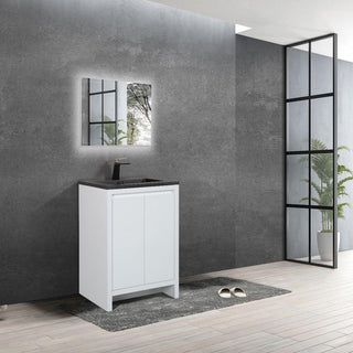 30" Glossy White Freestanding Bathroom Vanity with Black Engineered Quartz Countertop - Golden Elite Deco