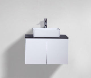 30" Lily White Wall Mount Bathroom Vanity with Black Tempered Glass Countertop & Ceramic Sink Cali - Golden Elite Deco