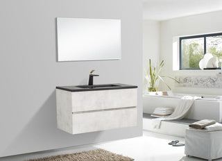 36" Grey Wall Mount Bathroom Vanity with Black Engineered Quartz Countertop - Golden Elite Deco