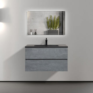 36" Charcoal Wall Mount Single Sink Bathroom Vanity with Black Engineered Quartz Countertop - Golden Elite Deco