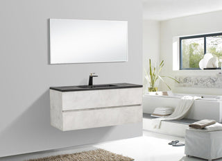 48" Grey Wall Mount Single Sink Bathroom Vanity with Black Engineered Quartz Countertop - Golden Elite Deco