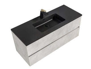 48" Grey Wall Mount Single Sink Bathroom Vanity with Black Engineered Quartz Countertop - Golden Elite Deco