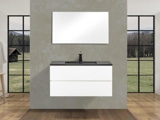 40" White Wall Mount Bathroom Vanity with Black Engineered Quartz Countertop - Golden Elite Deco