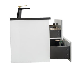 40" White Wall Mount Bathroom Vanity with Black Engineered Quartz Countertop - Golden Elite Deco
