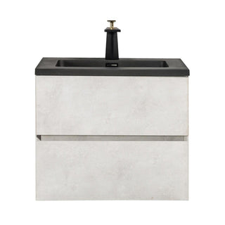 24" Grey Wall Mount Bathroom Vanity with Black Engineered Quartz Countertop - Golden Elite Deco