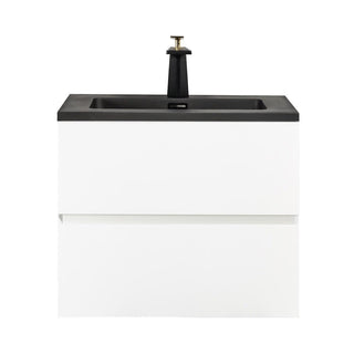 24" White Wall Mount Bathroom Vanity with Black Engineered Quartz Countertop - Golden Elite Deco