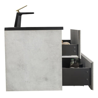 30" Grey Wall Mount Bathroom Vanity with Black Engineered Quartz Countertop - Golden Elite Deco