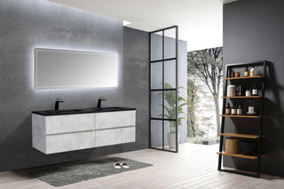 60" Grey Wall Mount Double Sink Bathroom Vanity with Black Engineered Quartz Countertop - Golden Elite Deco