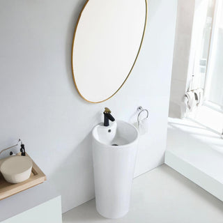 16" White Freestanding Pedestal Basin in Ceramic Sedani Collection - Golden Elite Deco