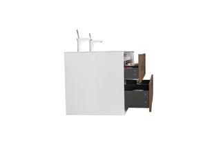 48" Walnut Wall Mount Double Sink Bathroom Vanity with White Polymarble Countertop Fleur - Golden Elite Deco