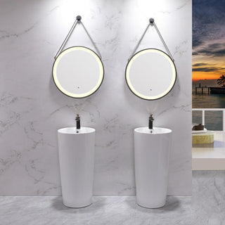 16" White Freestanding Pedestal Basin in Ceramic Sedani Collection - Golden Elite Deco