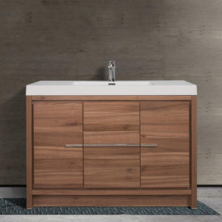 48" Walnut Freestanding Bathroom Vanity with White Polymarble Countertop - Golden Elite Deco
