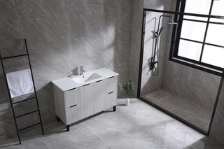 48" Cement Freestanding Single Sink Bathroom Vanity w/ White Ceramic Countertop Odessa - Golden Elite Deco