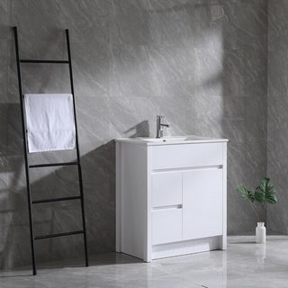 30" Glossy White Freestanding Bathroom Vanity with White Ceramic Countertop - Golden Elite Deco