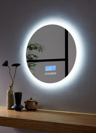 24" Round LED Frosted Edge Touch Screen Mirror with Integrated Bluetooth - Golden Elite Deco