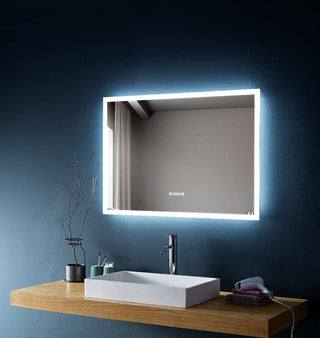 40" Chrono LED Mirror - Frosted Edge with Time & Temperature and De-fogging - Golden Elite Deco