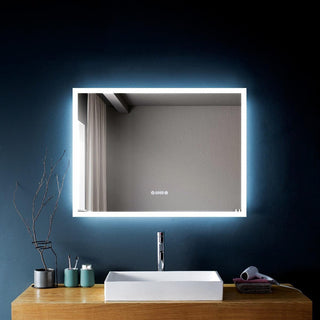 40" Chrono LED Mirror - Frosted Edge with Time & Temperature and De-fogging - Golden Elite Deco