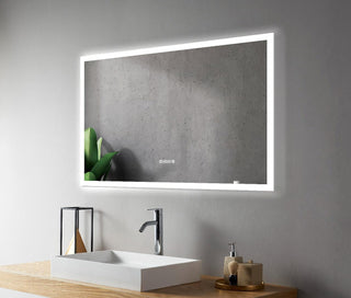 48" Chrono LED Mirror - Frosted Edge with Time & Temperature - Golden Elite Deco