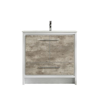 36" Ash Freestanding Bathroom Vanity with White Ceramic Countertop - Golden Elite Deco