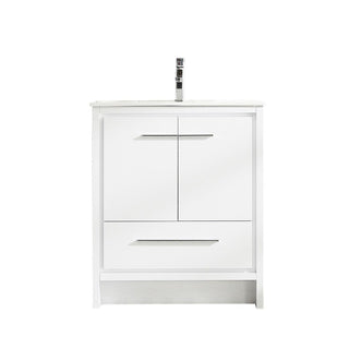 30" Glossy White Freestanding Bathroom Vanity with White Polymarble Countertop - Golden Elite Deco
