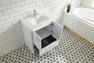30" Glossy White Freestanding Bathroom Vanity with White Polymarble Countertop - Golden Elite Deco