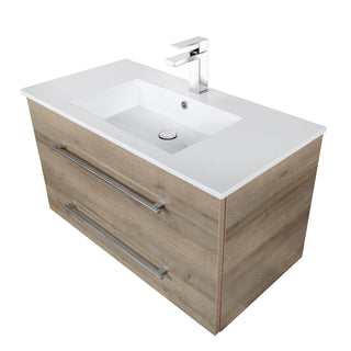 36" Organic Wall Mount Single Sink Bathroom Vanity with White Acrylic Countertop : Kato - Golden Elite Deco