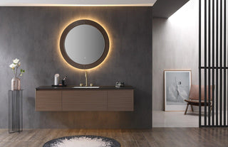 Mirror 40" LED Wooden Frame - Round - Golden Elite Deco
