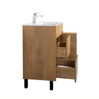 30" Rough Oak Freestanding Bathroom Vanity with White Ceramic Countertop *FREE FAUCET!* - Golden Elite Deco