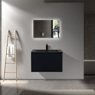 36" Black Wall Mount Bathroom Vanity with Black Engineered Quartz Countertop Roxboro - Golden Elite Deco