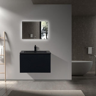 36" Black Wall Mount Bathroom Vanity with Black Engineered Quartz Countertop Roxboro - Golden Elite Deco