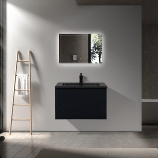 30" Black Wall Mount Bathroom Vanity with Black Engineered Quartz Countertop Roxboro - Golden Elite Deco