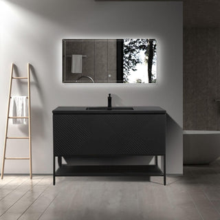 48" Black Wall Mount Bathroom Vanity with Black Engineered Quartz Countertop Roxboro - Golden Elite Deco