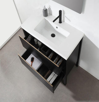 30" Black Freestanding Single Sink Bathroom Vanity with White Quartz Countertop - Golden Elite Deco