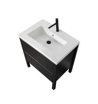 30" Black Freestanding Single Sink Bathroom Vanity with White Quartz Countertop - Golden Elite Deco