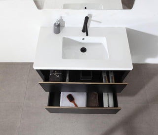 36" Black Freestanding Single Sink Bathroom Vanity with White Quartz Countertop - Golden Elite Deco