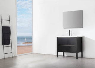 36" Black Freestanding Single Sink Bathroom Vanity with White Quartz Countertop - Golden Elite Deco
