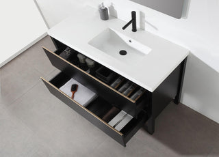 48" Black Freestanding Single Sink Bathroom Vanity with White Quartz Countertop - Golden Elite Deco