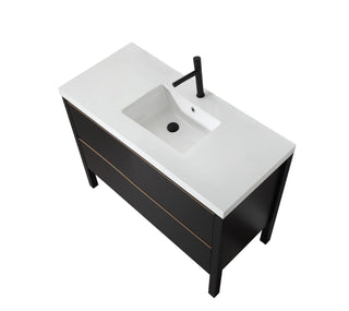 48" Black Freestanding Single Sink Bathroom Vanity with White Quartz Countertop - Golden Elite Deco