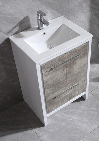 24" Ash Freestanding Bathroom Vanity w/ White Ceramic Countertop - Golden Elite Deco