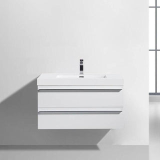 36" White Wall Mount Bathroom Vanity with White Polymarble Countertop Sofia - Golden Elite Deco
