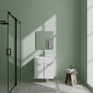 20" White Wall Mount Single Sink Bathroom Vanity with White Countertop - Golden Elite Deco