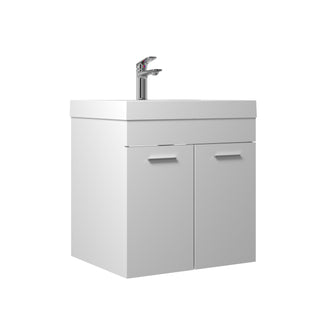 20" White Wall Mount Single Sink Bathroom Vanity with White Countertop - Golden Elite Deco