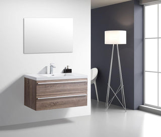 42" Soft Oak Wall Mount Bathroom Vanity with White Polymarble Countertop Sofia - Golden Elite Deco