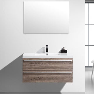 42" Soft Oak Wall Mount Bathroom Vanity with White Polymarble Countertop Sofia - Golden Elite Deco